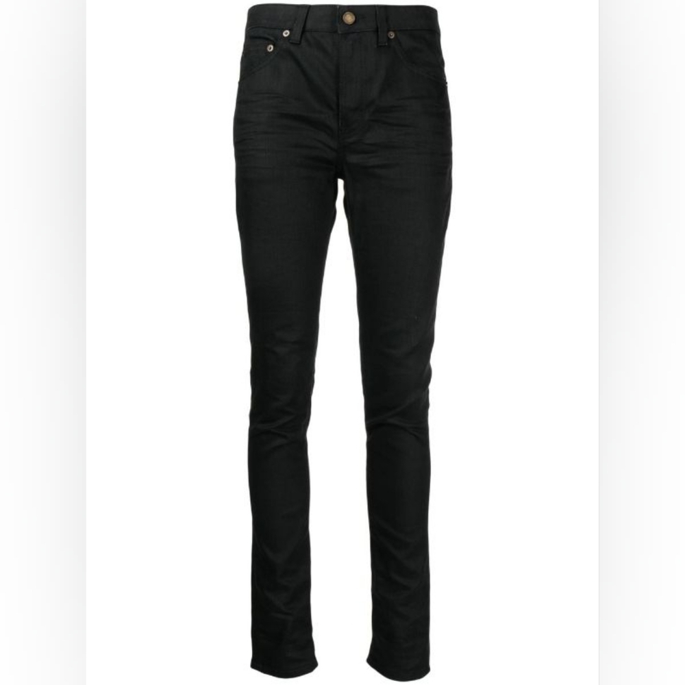 Saint Laurent Paris Luxury Black Rigid Raw Hem Cut Jeans 26